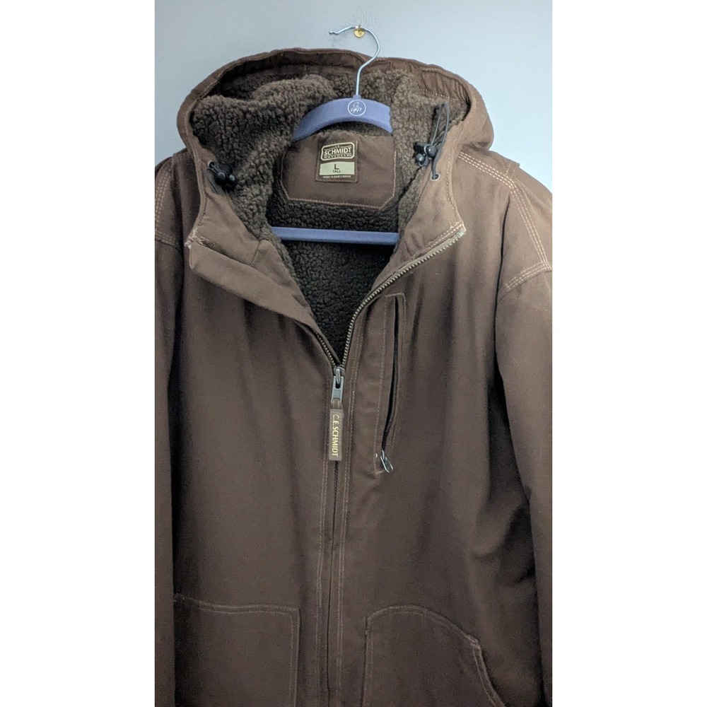 Vintage CE Schmidt Workwear Jacket Men Large/Tall Brown Sherpa Lined Hooded - Picture 7 of 15